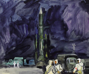 Антонов Сергей Георгиевич. Ночью. Бумага, акварель. 20х24. 1970-1980. Мытищинская галерея искусств.