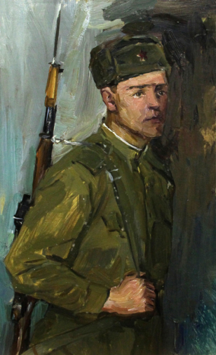 Антонов Сергей Георгиевич. Рядовой Булгаков И.Б. Картон, масло. 38х23,3. 1970-1980. Мытищинская картинная галерея.
