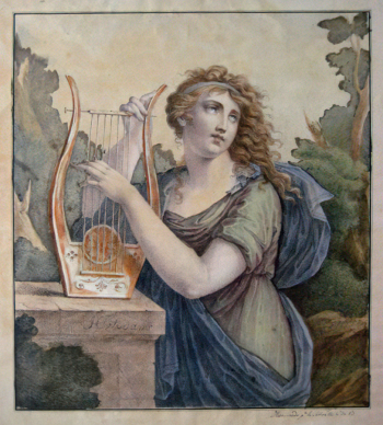 Анри Альберт Адам. Коринна. Бумага, литография, акварель. 32,3х29,4. 1816. Государственный музей А.С.Пушкина.