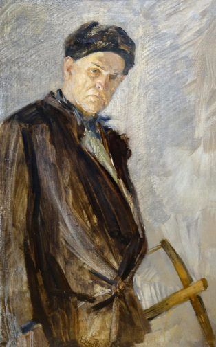 Жуков Евгений Алексеевич. Плотник. Холст, масло. 97х61. 1970. Димитровградский краеведческий музей.