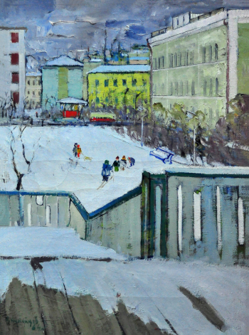 Кукуйцев Валентин Васильевич. Городской пейзаж. Холст, масло. 100х72. 1964. Городской музей `Искусство Омска`.