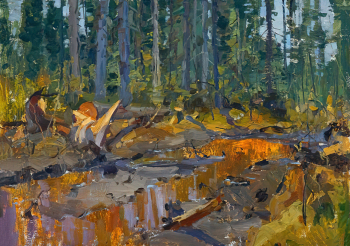 Гроховский Владимир Григорьевич. Лесоповал. Картон, масло. 49,5х69,5. 1950-е - 1960-е. Томский областной художественный музей.