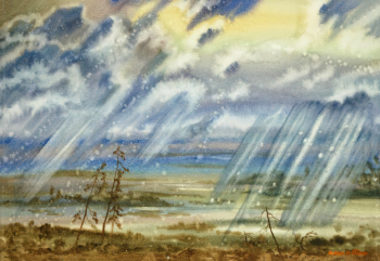 Гайнанов Айрат Даянович. Когалымские дожди. Бумага, акварель. 39,3х55,3. 1993. Музейно-выставочный центр (Когалым).