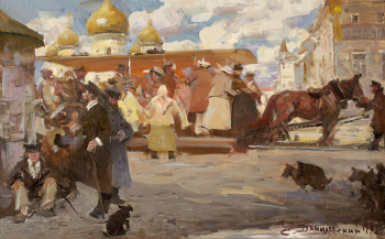 Данилевский Евгений Иванович. Московская конка. Холст, масло. 55х87,5. 1992. Музейное объединение `Музей Москвы`.