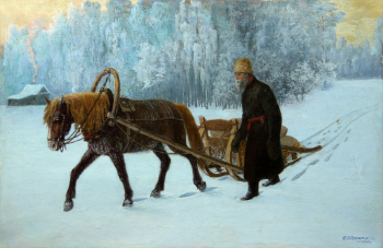 Беркутов Порфирий Павлович. По первопутку. Холст, масло. 62х92. 1927. Сарапульский историко-архитектурный и художественный музей-заповедник.