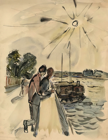 Расторгуев Сергей Николаевич. У реки. Бумага, акварель, тушь. 29,5х22,6. 1930-е. Ярославский художественный музей.