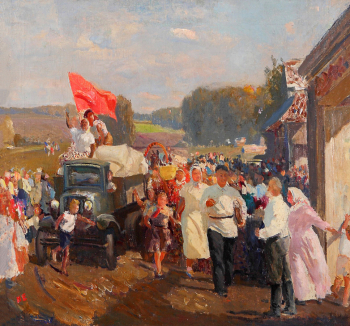 Евстигнеев Иван Васильевич. Розы у входа. Картон, масло. 49,5х60,8. 1966. Музейно-краеведческий комплекс `Стольный город Боровск`.