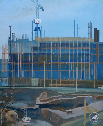 Надёжин Дмитрий Александрович. Duisburg. Оргалит, темпера. 40,4х33. 1984. Собрание семьи художника.