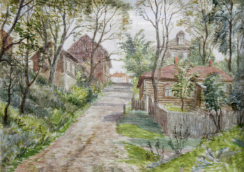 Константинов Фёдор Денисович. Зарайск. Парковая улица. Холст, масло. 50,5х70. 20 век. Государственный музей-заповедник `Зарайский кремль`.
