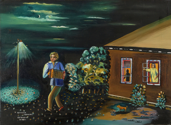 Комолов Николай Александрович. Одинокая гармонь. Холст, масло. 66х90. 1982. Государственный Владимиро-Суздальский историко-архитектурный и художественный музей-заповедник.