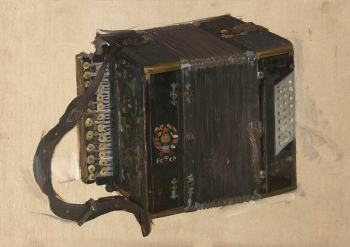 Хайрулинов Ильбек Сунагатович. Гармонь. Этюд к картине `1941 год`. Картон, масло. 33,5х50. 1980-е. Государственный художественный музей Алтайского края.