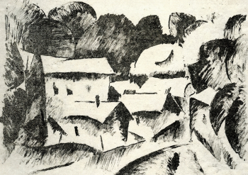 Казенин Леонид Александрович. Городской пейзаж. Бумага, литография. 13х19. 20 век. Вятский художественный музей имени В.М. и А.М. Васнецовых.