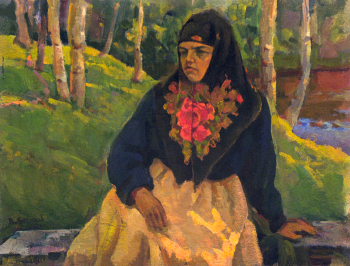 Беликов Василий Матвеевич. В русском костюме. Холст, масло. 48х63. 1993. Собственность семьи художника.