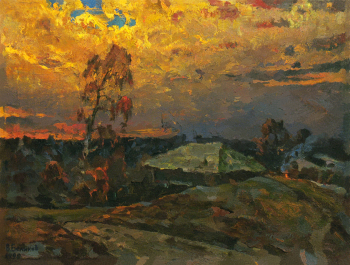 Беликов Василий Матвеевич. Домик у берёзы. Холст, масло. 41х53. 1990. Частное собрание, Россия.