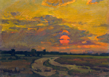 Беликов Василий Матвеевич. Дорога. Закат. Холст, масло. 45х64. 1977. Собственность семьи художника.
