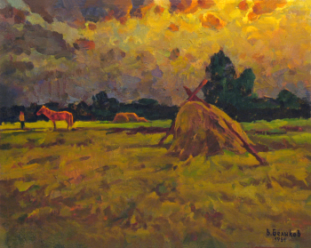 Беликов Василий Матвеевич. Красная лошадь. Холст, масло. 45х56. 1981. Собственность семьи художника.