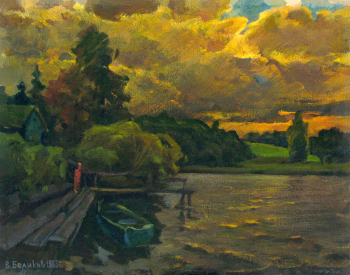 Беликов Василий Матвеевич. Лодка на закате. Холст, масло. 41х52. 1983. Собственность семьи художника.