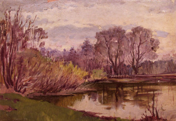 Беликов Василий Матвеевич. Ранняя весна в лесу. Картон, масло. 23х34. 1969. Собственность семьи художника.