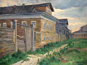 Ширякин Николай Михайлович. Дом в Холмогорах, где жил К.Е.Ворошилов. Холст, масло. 59х78. 1940. Череповецкое музейное объединение.