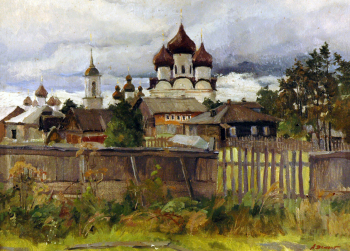 Эсмонт Александр Вячеславович. Каргополь. Картон, масло. 50х70. 1986. Краснодарский краевой выставочный зал изобразительных искусств.