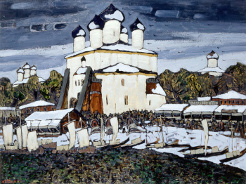 Бритов Ким Николаевич. Старый Каргополь. Снег выпал. Холст, масло. 100х130. 1983. Художественная культура Русского Севера.