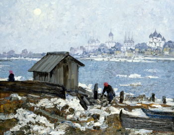 Косьмин Дмитрий Александрович. Весеннее Солнце Каргополя. Холст, масло. 91х115. 1983. Художественная культура Русского Севера.
