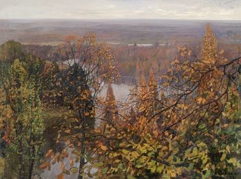 Бродская Лидия Исааковна. Осенний туман (Полтавщина). Холст, масло. 106х140. 1964-1973. Государственная Третьяковская галерея.