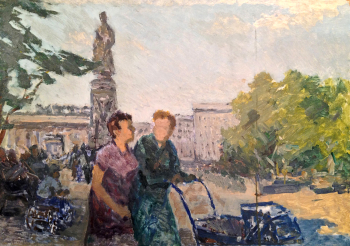 Земсков Лев Николаевич. Москва. На бульваре. Картон, масло. 50х70. 1960-е - 1970-е. Частное собрание.