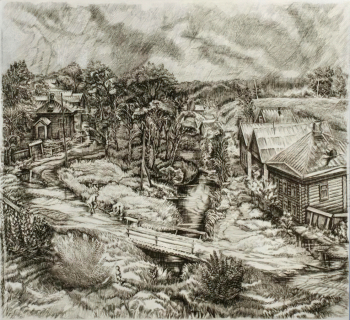 Соколова Ксения Николаевна. Галич. После дождя. Бумага, офорт. 47,5х51,5. 1981. Пензенская областная картинная галерея имени К.А.Савицкого.