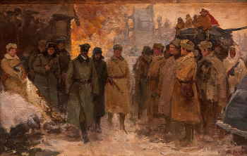 Косых Максим Сергеевич. Пленение фашистского фельдмаршала Паулюса. Картон, масло. 31,5х48,5. 1972. Центральный музей Великой Отечественной войны 1941-1945 гг.