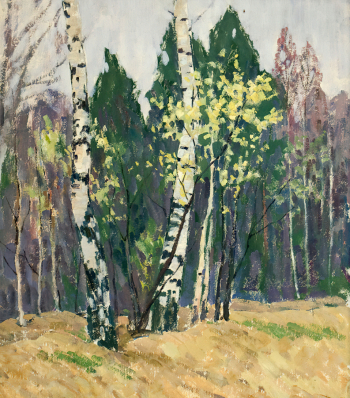 Пыриков Борис Викторович. Берёзы. Картон, гуашь. 57х50. 1970-е. Частное собрание.