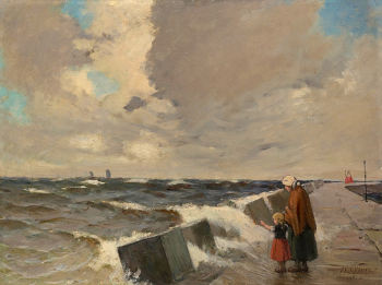 Янис Тильбергс. На пирсе. Картон, масло. 68,8х92. 1944. Частное собрание.