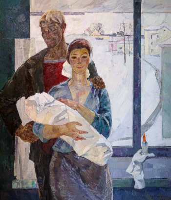 Епишин Юрий Андреевич. Новоселье. Холст, масло. 127х128. 1964. Курская государственная картинная галерея имени А.А.Дейнеки.