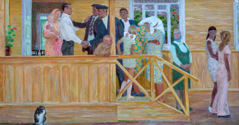 Натаревич Михаил Давидович. С новоселья. Холст, темпера. 118х225. 1973. Белгородский государственный художественный музей.