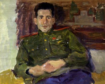 Козлов Николай Георгиевич. Капитан танкист Акимов Абас Алиевич. Раненый. 1-й Прибалтийский фронт. Холст, масло. 31,5х39,5. 1944. Военно-медицинский музей.