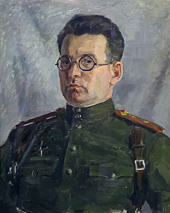 Козлов Николай Георгиевич. Начальник госпиталя майор медицинской службы Рифман М.Г. Западный фронт. 31-я армия. ППГ-381. Картон, масло. 43,8х33,5. 1943. Военно-медицинский музей.