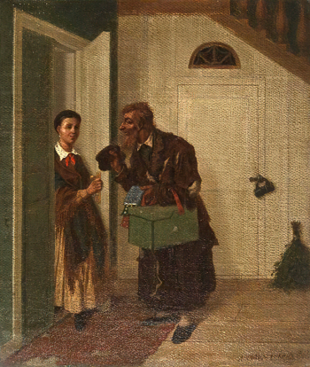 Соломаткин Леонид Иванович. Коробейник. Холст, масло. 31х26,5. 1867. Государственный Русский музей.