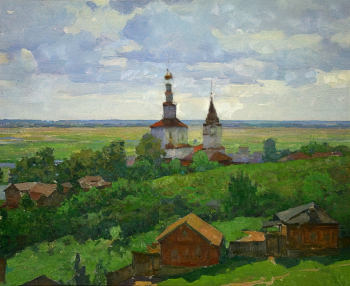 Кузнецов Аркадий Максимович. Село. Картон, масло. 33,5х40. 1950. Ивановский областной художественный музей.