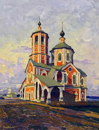Кузнецов Аркадий Максимович. Старая церковь. Бумага, гуашь. 34,1х26. 1920-1930. Ивановский областной художественный музей.