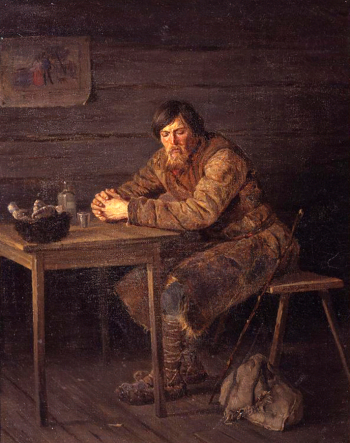 Коровин Пётр Иванович. Сяду я за стол, да подумаю. Холст, масло. 34х28. 1886. Томский областной художественный музей.