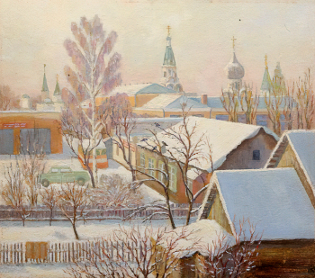 Яхругин Анатолий Иванович. Зима в городе Александрове. Оргалит, масло. 55,7х49,5. 1978. Государственный историко-архитектурный и художественный музей-заповедник Александровская слобода.