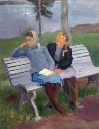 Поманский Александр Александрович. Девочки. Холст, масло. 79х61. 1958. Государственный историко-художественный музей `Новый Иерусалим`.
