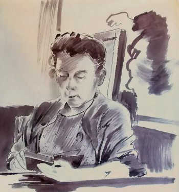 Либаков Михаил Вадимович. Портрет пожилой женщины, читающей книгу. Бумага, карандаш, акварель. 24,8х26,6. Первая половина 20 века. Государственный центральный театральный музей имени А.А.Бахрушина.