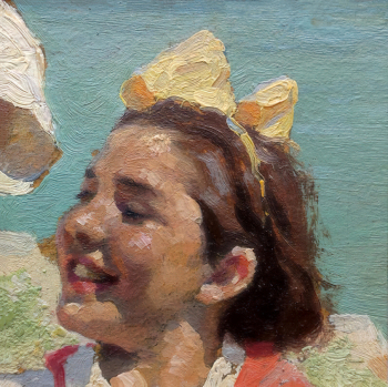 Волков Юрий Васильевич. Смеющаяся девочка. Картон, масло. 10,1х10. 1947-1948. Симферопольский художественный музей.