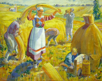 Косолапов Николай Александрович. Жатва в удмуртской деревне. Холст, масло. 155х195. 1925. Сарапульский историко-архитектурный и художественный музей-заповедник.