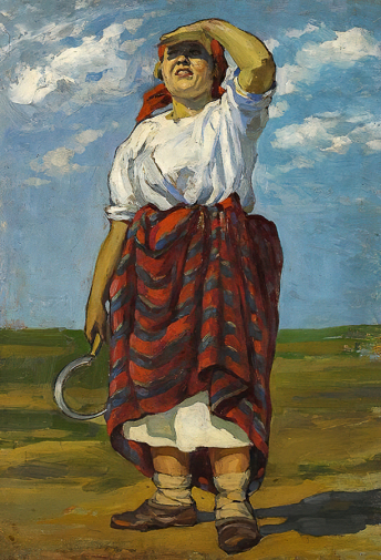 Янова-Надольская Нина Александровна. Коммунарка. Этюд к картине `Жатва`. Картон, масло. 57,8х39,4. 1934. Новосибирский государственный художественный музей.