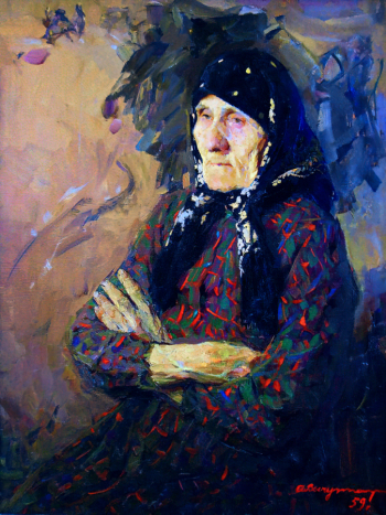 Вычугжанин Аркадий Иванович. Портрет старухи. Холст, темпера. 89х59. 1959. Иркутский областной художественный музей имени В.П.Сукачева.