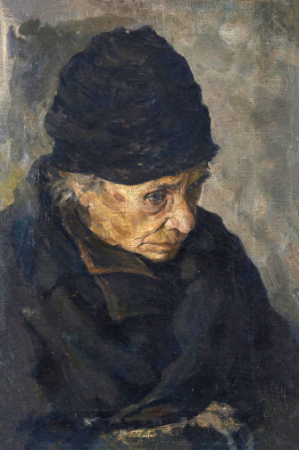 Ганжинский Анатолий Львович. Портрет старушки. Холст, масло. 45х30,2. 1945. Новосибирский государственный художественный музей.