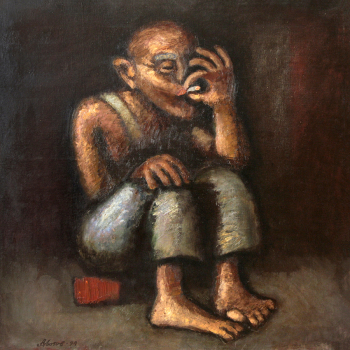 Лютов Александр Станиславович. Перекур. Холст, масло. 85х85,5. 1994. Ростовский областной музей изобразительных искусств.