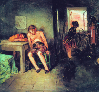 Размарицын Афанасий Прокопиевич. Уличные акробаты. Холст, масло. 23х25. 1870-е. Саратовский государственный художественный музей имени А.Н.Радищева.